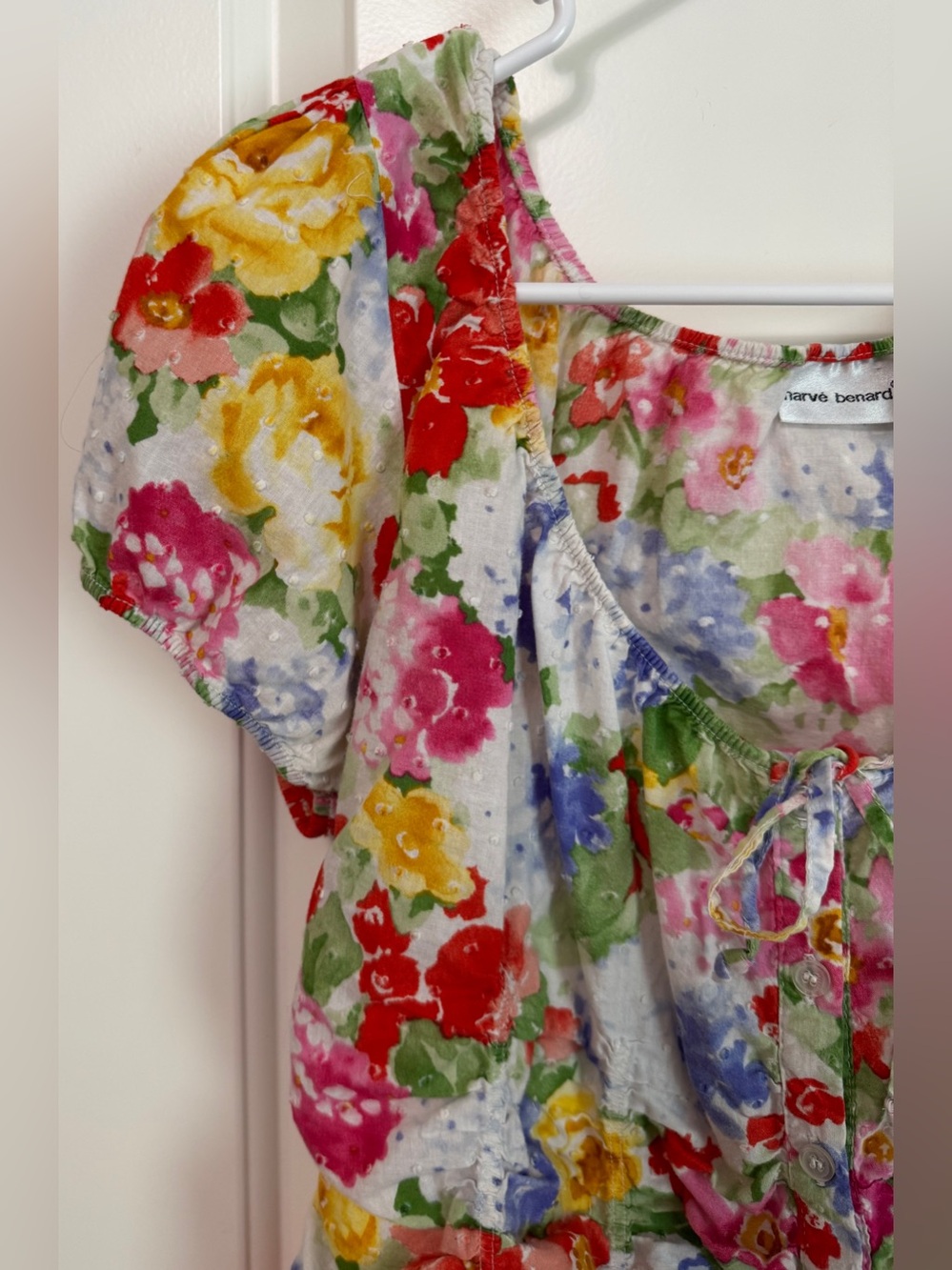 Harvé Benard Swiss Dot Blouse XL Watercolor Print Puff Sleeve Top - Picture 6 of 13